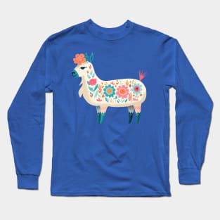 Boho Floral Watercolor Alpaca . Long Sleeve T-Shirt